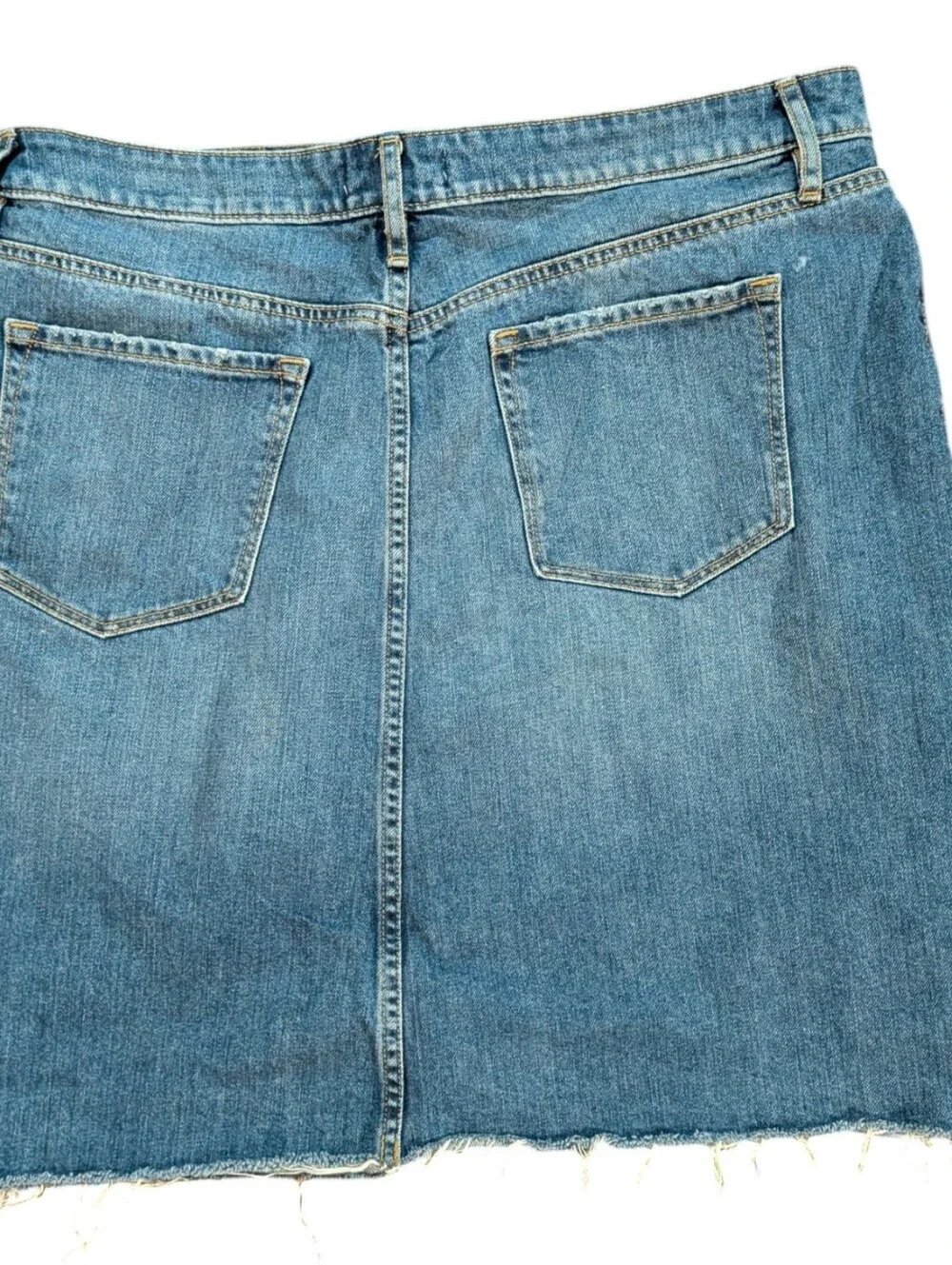 LOFT Made & Loved Denim Mini Skirt Size 14 100% Cotton Front Slit Raw Hem